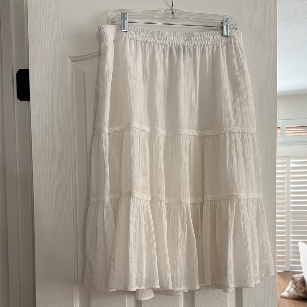 Talbots Cream Tiered Midi Skirt